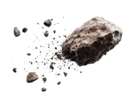 Large Dark Asteroid with Small Rocks Floating Around. Isolated on a Transparent Background png