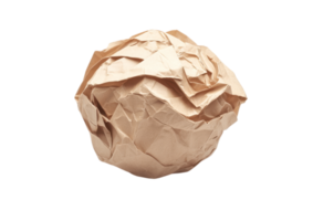 Crumpled brown paper ball with realistic texture isolated on a transparent background png