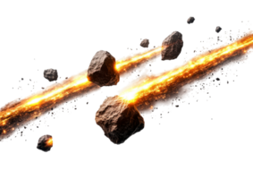 Fireball Meteorites Falling Through Space with a Fiery Glow. Isolated on a Transparent Background png