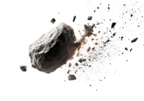 Floating Meteor Rock with Debris Breaking Apart. Isolated on a Transparent Background png