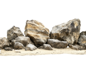 Set of Large and Small Boulders Arranged on Dry Ground. Isolated on a Transparent Background png