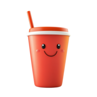 Smiling 3D Cartoon Soda Cup with Red Lid and Straw Isolated on Transparent Background png
