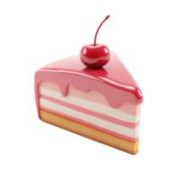 Tasty 3D Cartoon Cake Slice with Whipped Topping Isolated on Transparent Background png