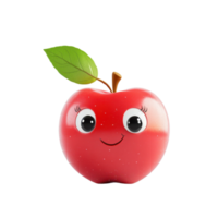 Cute 3D Cartoon Apple with Smiling Face and Green Leaf Isolated on Transparent Background png