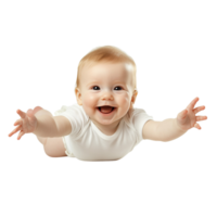 Joyful Baby Lying on Back Reaching Out with Tiny Hands Isolated on Transparent Background png