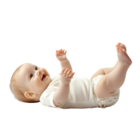 Smiling Baby Lying on Back Reaching Out with Tiny Hands Isolated on Transparent Background png