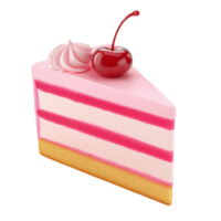 Delicious 3D Cartoon Slice of Cake with Cherry on Top Isolated on Transparent Background png