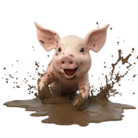 Smiling 3D Cartoon Piglet Having Fun in Mud Isolated on Transparent Background png