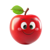 Funny 3D Cartoon Apple with Glossy Skin and Green Leaf Isolated on Transparent Background png