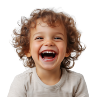 Cheerful Young Child with Curly Hair Laughing and Grinning Isolated on Transparent Background png