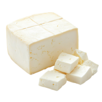 Chunk of Paneer Cheese with Slices Removed, Isolated on Transparent Background png