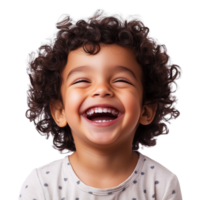 Joyful Young Child with Curly Hair Grinning and Laughing Isolated on Transparent Background png