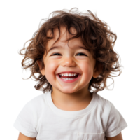 Grinning Young Child with Curly Hair Laughing Isolated on Transparent Background png