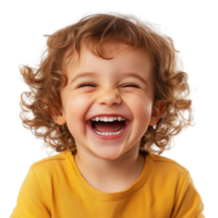 Happy Young Child with Curly Hair Laughing and Grinning Isolated on Transparent Background png