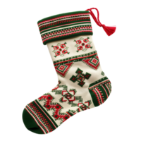 Cozy Christmas Stocking Sock with Red and Green Patterns Isolated on Transparent Background png