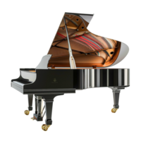 Beautiful Grand Piano with Open Lid, Strings and Hammers Exposed, Side View Isolated on Transparent Background png