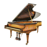 Traditional Grand Piano with Open Lid, Strings and Hammers Visible, Side View Isolated on Transparent Background png