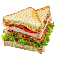 Mouthwatering Club Sandwich with Layers of Turkey, Bacon, Lettuce, and Tomato Isolated on Transparent Background png