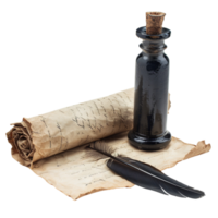 Classic Quill and Set with Parchment Scroll, Isolated on Transparent Background png