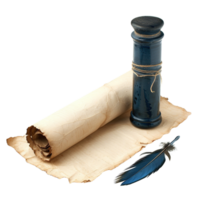 Elegant Quill and Ink Set with Scroll of Parchment Paper, Isolated on Transparent Background png