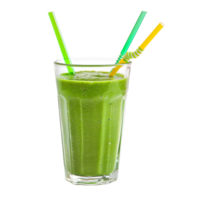 Fresh Green Smoothie in Clear Glass with Colorful Straws Isolated on Transparent Background png