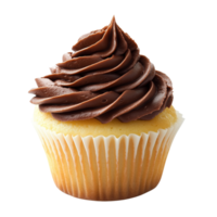 Classic Vanilla Cupcake with Swirl of Chocolate Frosting Isolated on Transparent Background png