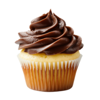Tasty Vanilla Cupcake with Chocolate Frosting Swirl Isolated on Transparent Background png