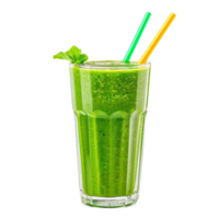 Green Smoothie in Clear Glass with Two Colorful Straws Isolated on Transparent Background png