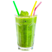 Fresh Green Smoothie in Clear Glass with Two Colorful Straws Isolated on Transparent Background png