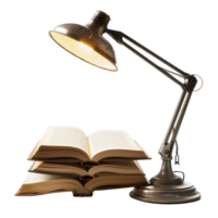 Vintage Study Lamp with Open Books for Learning, Isolated on Transparent Background png