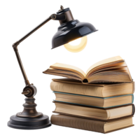 Elegant Desk Lamp Illuminating Open Textbooks, Isolated on Transparent Background png
