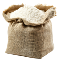 Fine White Flour in Textured Burlap Sack, Isolated on Transparent Background png