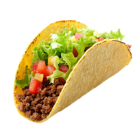 Crispy Mexican Taco with Ground Beef, Lettuce, and Cheese Isolated on Transparent Background png