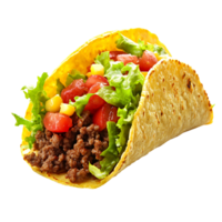 Traditional Beef Taco with Fresh Veggies and Salsa Isolated on Transparent Background png