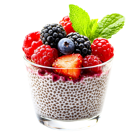 Delicious Chia Seed Pudding with Fresh Berries Isolated on Transparent Background png