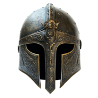 Antique Warrior Helmet with Ornate Details, Front View Isolated on Transparent Background png