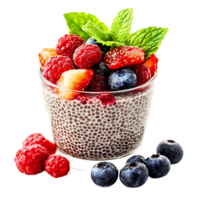 Fresh Chia Pudding with Mint and Berries Isolated on Transparent Background png