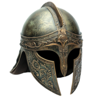 Medieval Combat Helmet with Engraved Metal Design Isolated on Transparent Background png