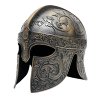 Handcrafted Medieval Battle Helmet with Unique Carvings Isolated on Transparent Background png