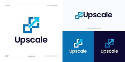 Resize logo icon design for AI Image up scale resolution size digital image maintaining. Enhancing quality, Add pixels detail image, Logo arrow with square, Maximize or extend for scalable for startup vector