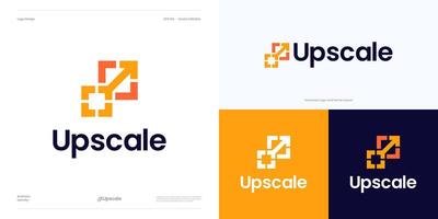 Resize logo icon design for up scale resolution size digital image maintaining. Enhancing quality, Add pixels detail image, Logo arrow with square, Maximize or extend for scalable for startup vector