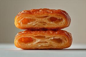 Flaky and Golden Pastries Stacked on a Light Background in a Close-Up View photo