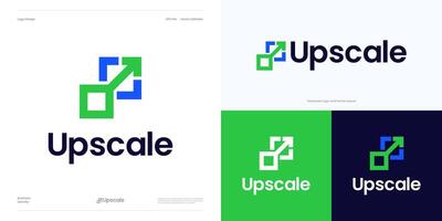 Resize logo icon design for AI Image up scale resolution size digital image maintaining. Enhancing quality, Add pixels detail image, Logo arrow with square, Maximize and extend for scalable. vector