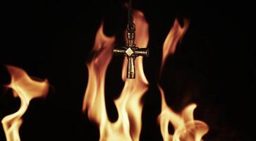 Christian Religion Symbol Cross on Fire 002 photo