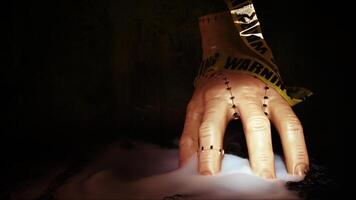 Halloween Concept Cut Hand and Warning Strip Sign 01 photo