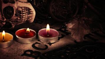 Creepy Skull on a Witchcraft Ouija Board and Candles 10 photo