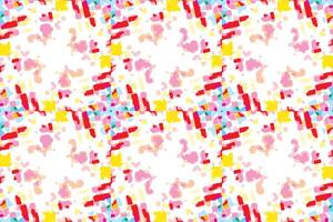 Abstract pattern with scattered, irregular shapes. Vibrant color palette including red, yellow, blue, and pink hues with white background. brushstroke-like elements. Dynamic composition vector
