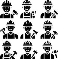 Set of Smiling Construction Worker Icons with Hard Hats and Tools vector
