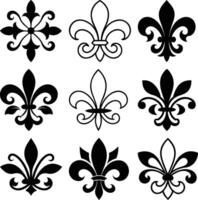 Fleur de Lis Motif Variety, Heraldic Lily Symbol Set, Royal Emblems on White Field vector