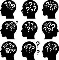 Head Silhouette Question Marks Inside Transparent Background vector